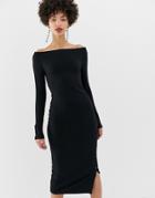 River Island Off The Shoulder Bodycon Dress With Popper Detail In Black