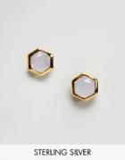 Carrie Elizabeth Lilac Quartz Hexagon Stud Earrings - Gold