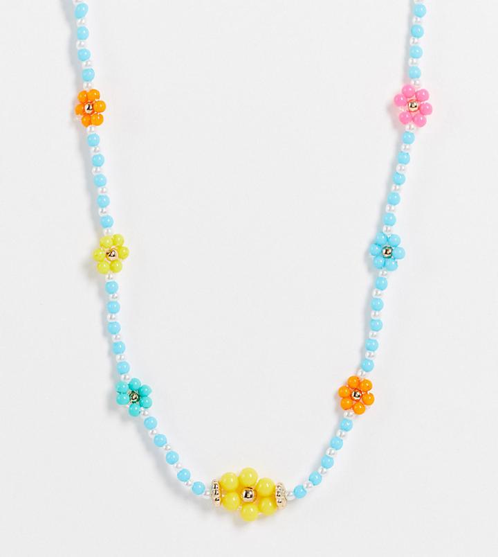 Reclaimed Vintage Inspired Unisex 90's Necklace In Beaded Flowers-multi