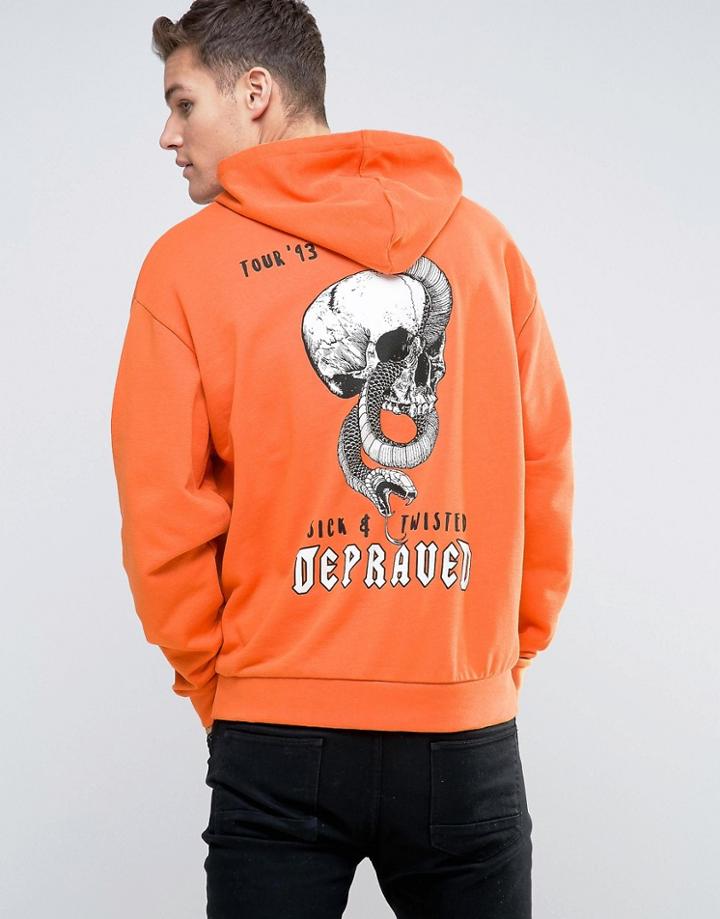 Asos Oversized Hoodie With Skull & Snake Print - Orange