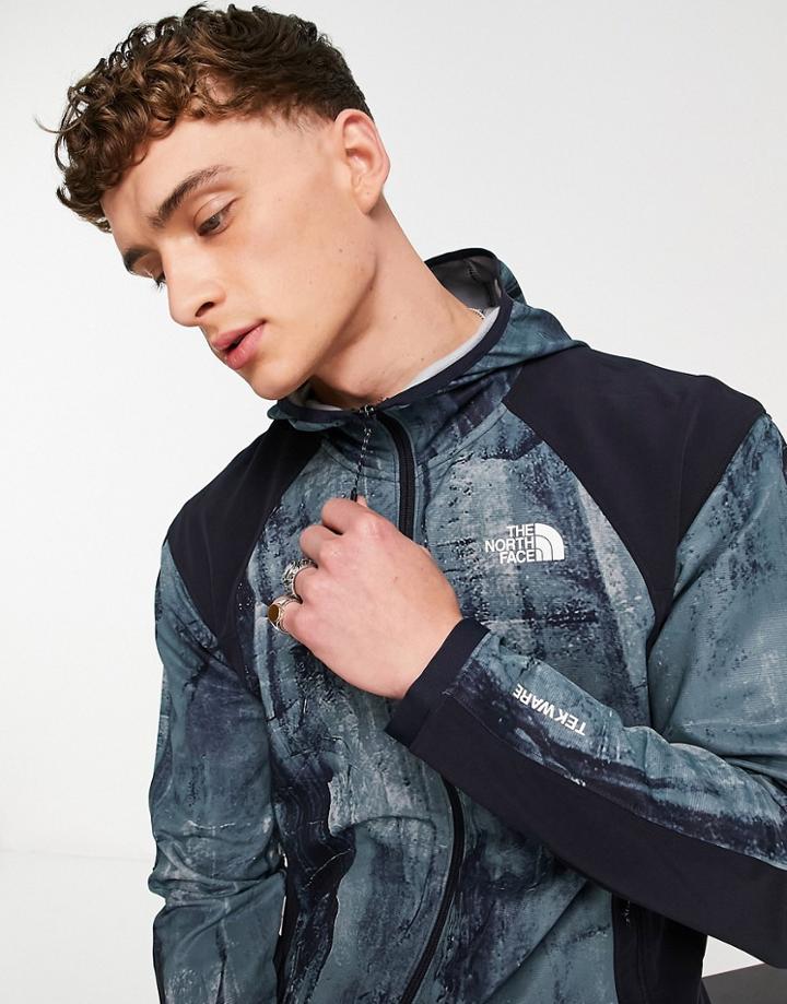 The North Face Tekware Full Zip Printed Hoodie In Navy