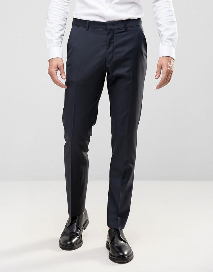 Asos Slim Suit Pants In Navy In 100% Wool - Navy