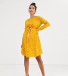Asos Design Maternity Nursing Mini Wrap Dress With Long Sleeves In Polka Dot-multi