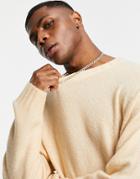 Topman Oversize Knitted Sweater In Stone-neutral