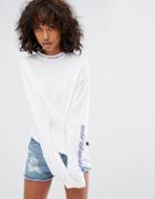 Wasted Paris Long Sleeve Skate Top With With Worldwide Sleeve And Neck Print - White