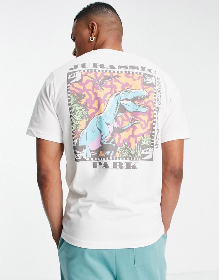 Pull & Bear T-shirt With Jurassic Park Back Print-white