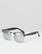 Asos Retro Sunglasses With Mirror Lens - Black