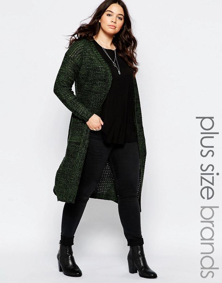 Brave Soul Plus Longline Cardigan - Green