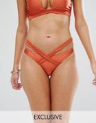 Wolf & Whistle High Shine Wrap Bikini Bottom - Tan