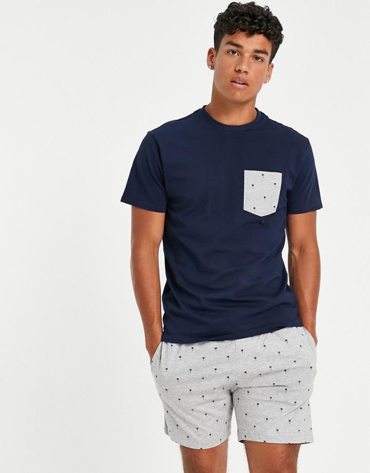 Threadbare Louie Shorts Lounge Set In Navy And Gray