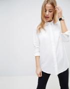 Asos Slim Boyfriend Shirt With Pleat Detail Back In Stretch Cotton - White