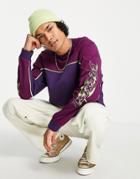 Asos Design Oversized Long Sleeve T-shirt In Purple Color Block With Sleeve Print