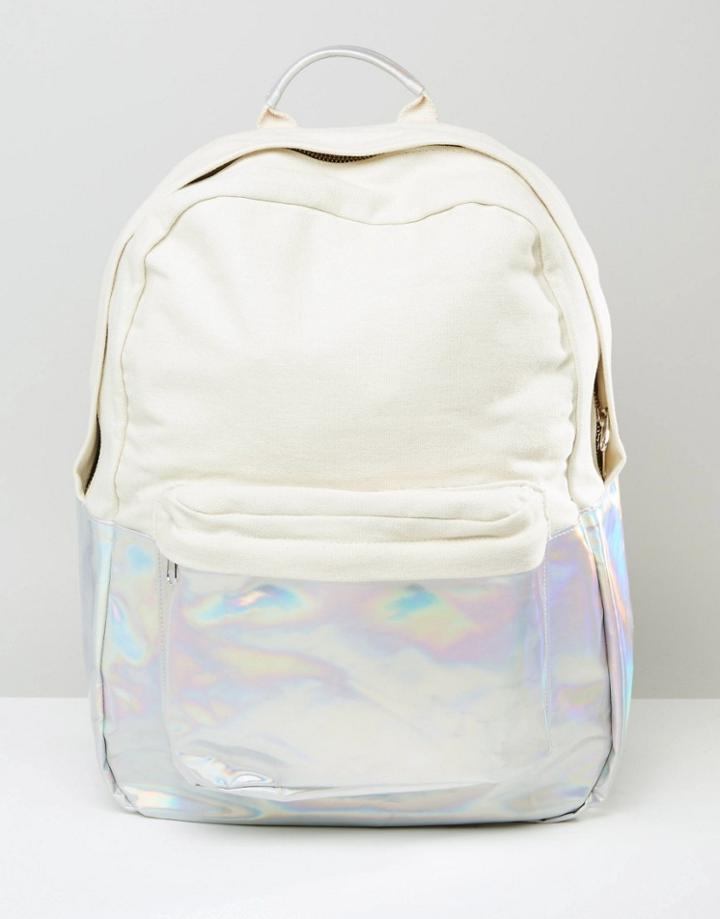 Asos Hologram Canvas Mix Backpack - Silver