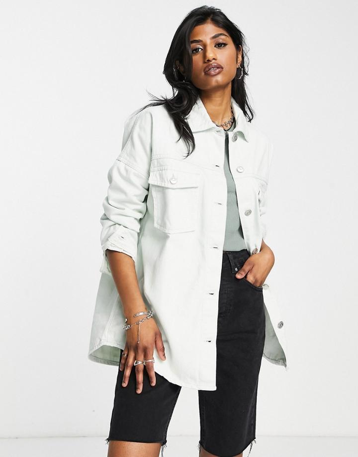Only Oversized Denim Shirt In Pastel Green