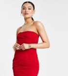 Asyou Ruched Mesh Mini Dress In Red