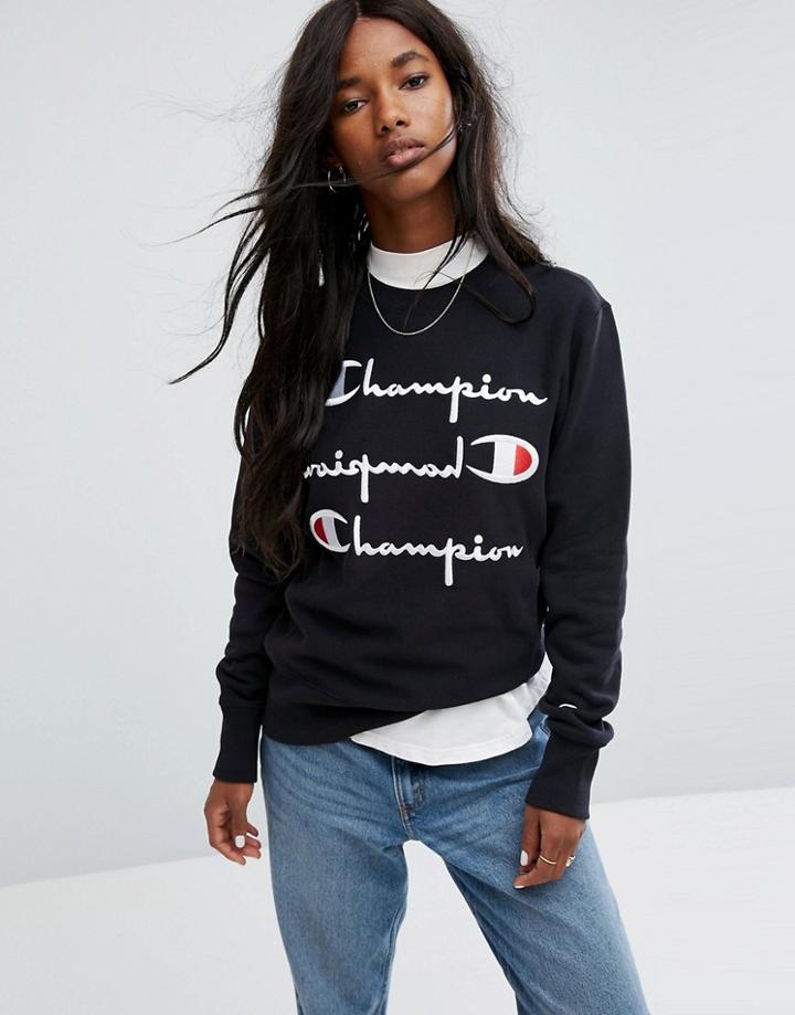 Champion Crew Neck Sweatshirt With Triple Logo - Black