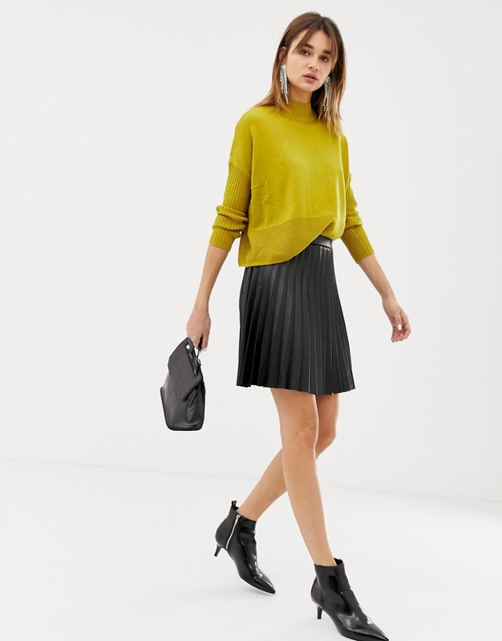 Pieces Leather Look Pleated Skirt - Black