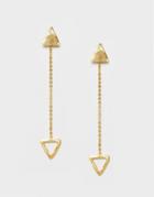 Ottoman Hands Triangle Chain Drop Earrings - Gold