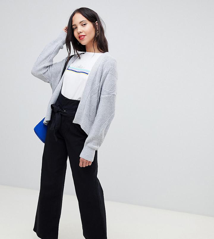 Asos Design Tall Edge To Edge Cardigan With Cable Detail - Gray