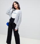 Asos Design Tall Edge To Edge Cardigan With Cable Detail - Gray