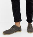 Asos Design Wide Fit Derby Shoes In Gray Suede With Piped Edge - Gray