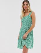 Jdy Skater Mini Dress In Ditsy Floral Print - Green