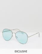 Monki Colored Lens Aviator Sunglasses - Blue
