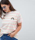Asos Design Curve T-shirt In Rainbow Stripe With Rainbow Badge - Multi