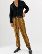 Asos Design Tapered Suit Pants In Tonal Velvet Mustard Stripe - Yellow