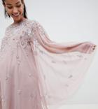 Asos Design Maternity Mini Dress With Heavily Embellished Cape - Pink