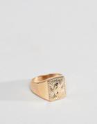 Asos Design Vintage Style Sovereign Ring With Medallion In Gold - Gold