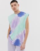 Asos Design Oversized Sleeveless T-shirt With Pastel Tie Dye In Blue - Blue