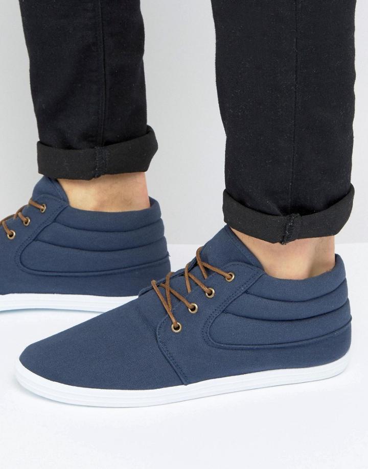 Asos Chukka Boots In Navy Canvas - Navy