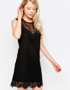Jovonna Rogers Shift Dress With Lace Overlay - Black
