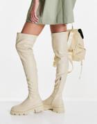 Raid Rooshi Over The Knee Stretch Boots In Cream-white