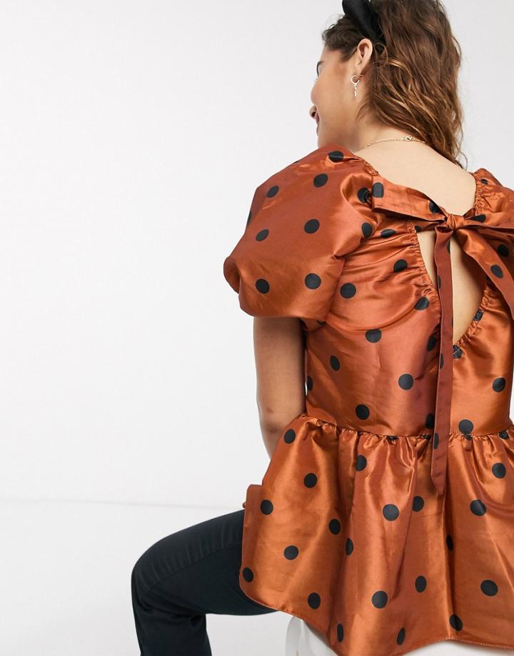 Asos Design Tiered Taffeta Top In Spot-multi
