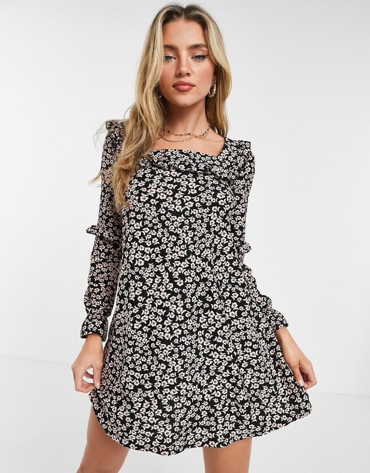Miss Selfridge Frill Detail Smock Dress In Pink Floral
