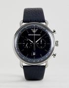 Emporio Armani Ar11105 Chronograph Leather Watch In Navy 43mm - Navy