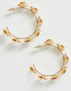 Asos Design Hoop Earrings With Floral Design And Pearl In Gold - Gold