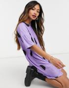 Urban Threads Oversized T-shirt Dress In Oversized Polka Dot Print-purple