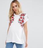 Asos Maternity T-shirt With Floral Embroidery - White