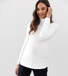Asos Design Maternity Turtleneck Long Sleeve Top In White