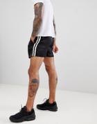 Asos Design Slim Shorts In Black Satin With White Side Tape - Black