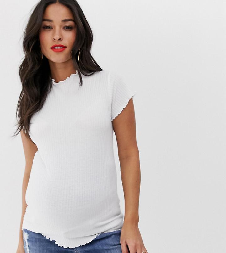 New Look Maternity Lettuce Edge Tee In Cream - Cream