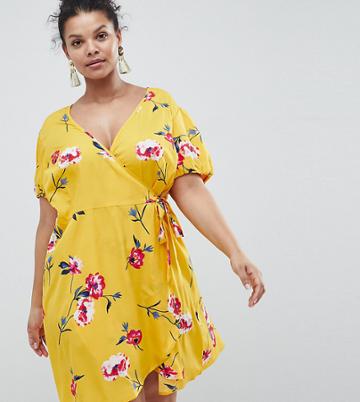Influence Plus Floral Wrap Dress - Yellow