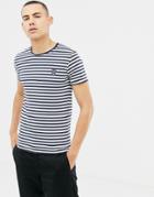 Solid T-shirt With Navy Stripe With Embroidered Skull - Navy