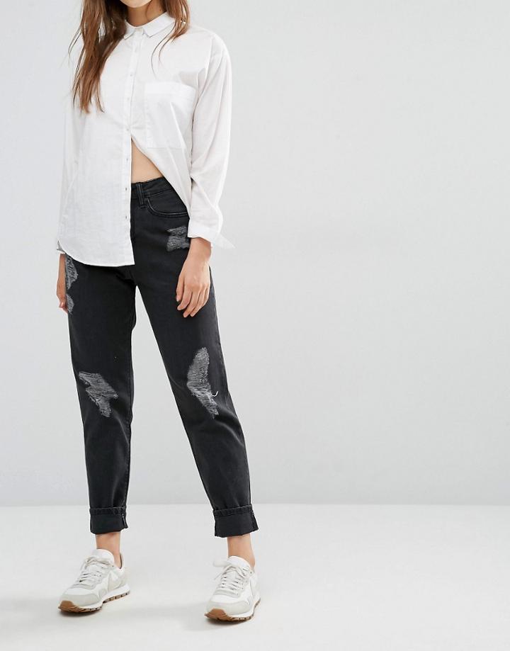 Waven Elsa Distressed Mom Jeans - Black