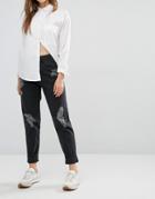 Waven Elsa Distressed Mom Jeans - Black