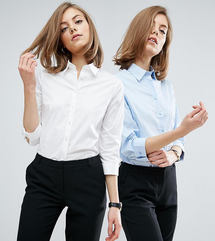 Asos 3/4 Sleeve Shirt In Stretch Cotton 2 Pack - White