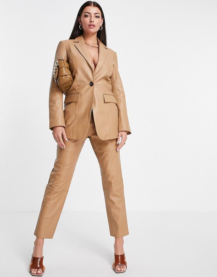 Asos Edition Leather Blazer In Camel-neutral